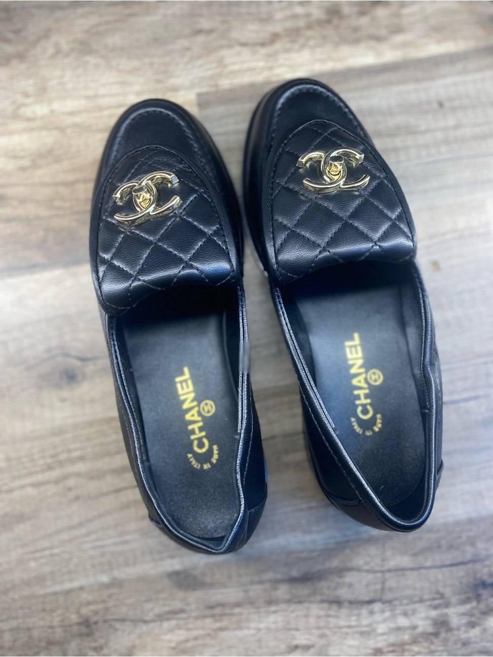 CHANEL Black Quilted Leather Loafers with Gold CC Hardware - Picture 2 of 5